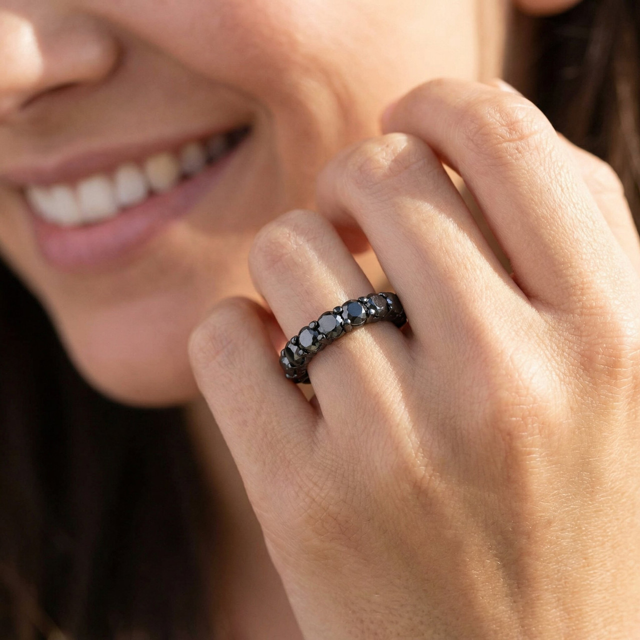 5ct Round Black Diamond Eternity Womens Wedding Ring 14K Black Gold Wedding Band (Black, )