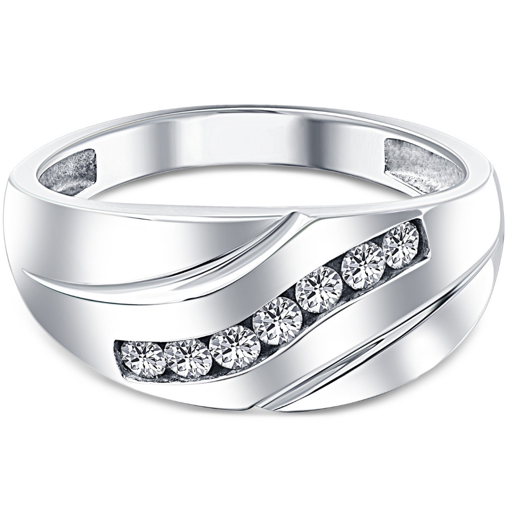 Mens 1/3ct Diamond Wedding Ring 10k White Gold Anniversary Band (H-I, I1)