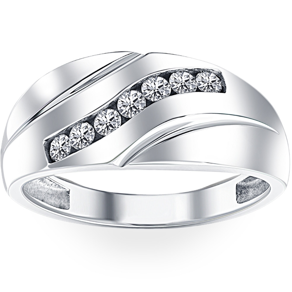 Mens 1/3ct Diamond Wedding Ring 10k White Gold Anniversary Band (H-I, I1)
