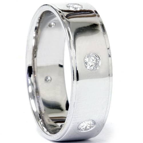 Mens 3/4ct Flat Step Cut Diamond High Polished Wedding Band 14k White Gold (G-H, SI)