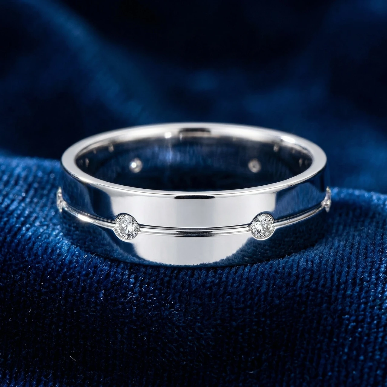 Mens Comfort Fit Bezel Diamond Wedding 14K White Gold Band Ring (G-H, SI)