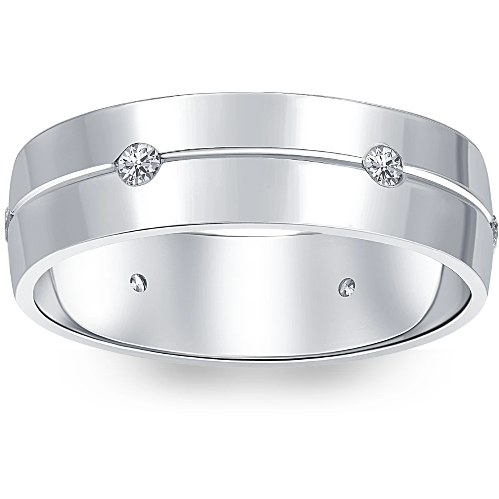 Mens Comfort Fit Bezel Diamond Wedding 14K White Gold Band Ring (G-H, SI)