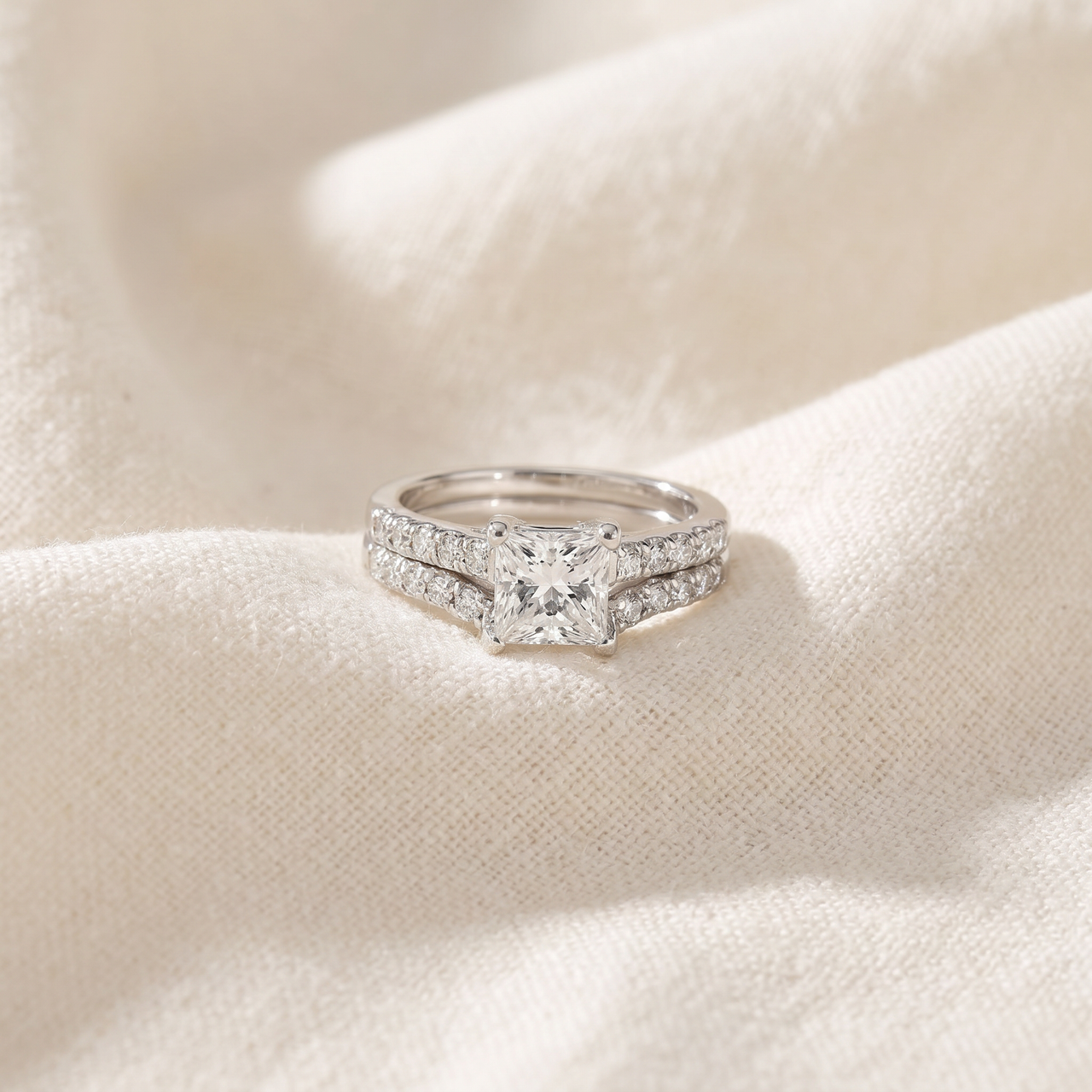 1 1/2ct Princess Cut Diamond Engagement Matching Wedding Ring Gold Lab Grown (F-G, VS)
