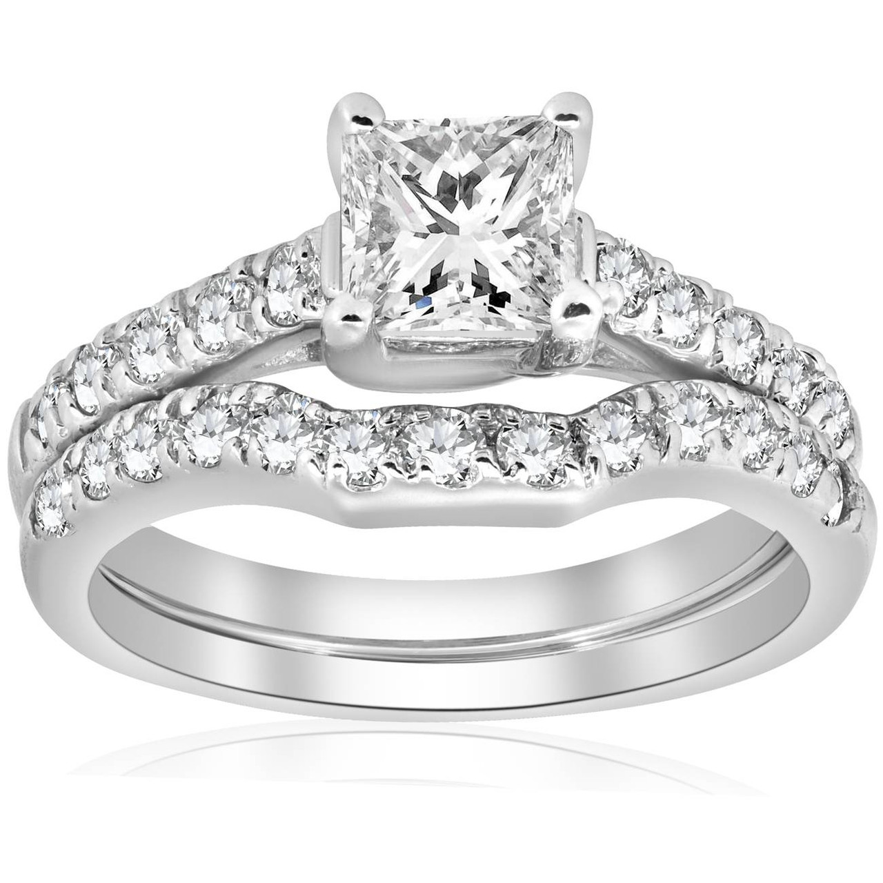 1 1/2ct Enhanced Princess Cut Diamond Engagement Ring Matching Wedding ...
