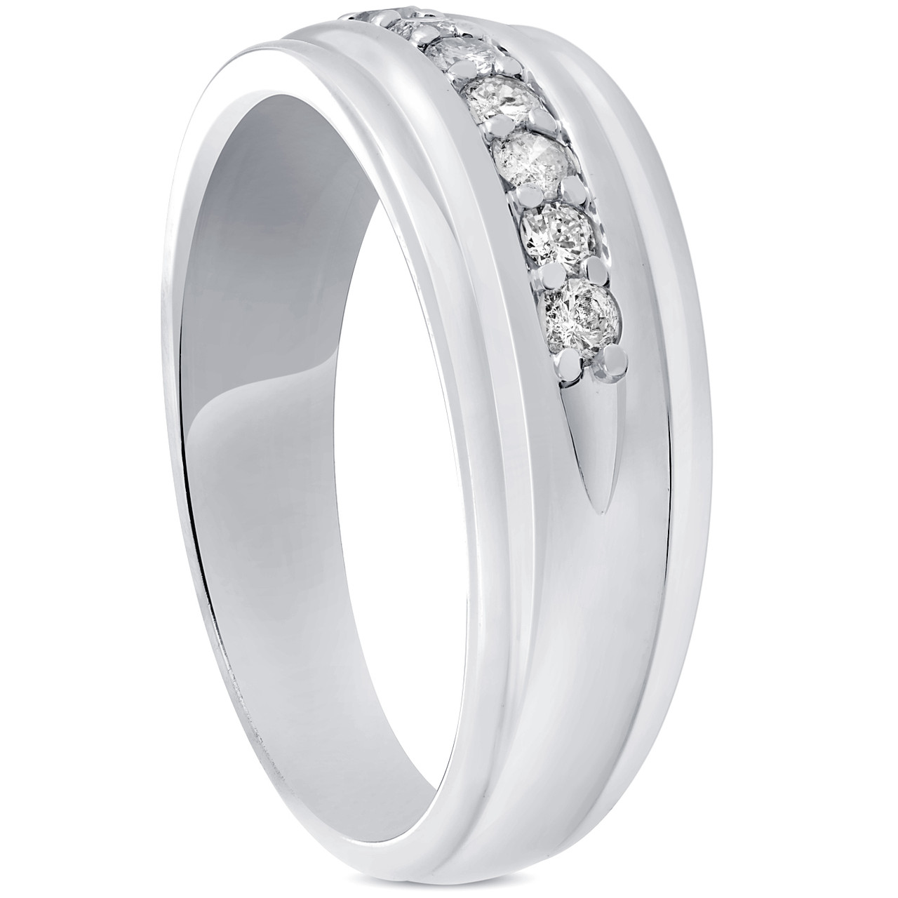 Mens 1/4ct White Gold 7 Stone Diamond Ring 10k Polished Wedding Anniversary Band (H-I, I1)