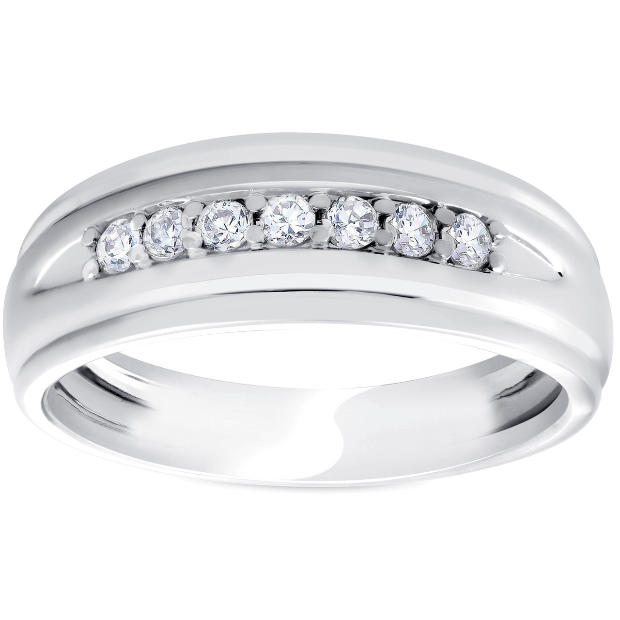 10k White Gold 7 Stone Pave Set Diamond Wedding/anniversary Band Ring-