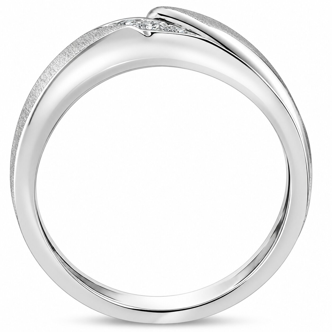 Mens 1/10ct White Gold Diamond Ring Contour Brushed Three Stone Wedding Band (H-I, I1)