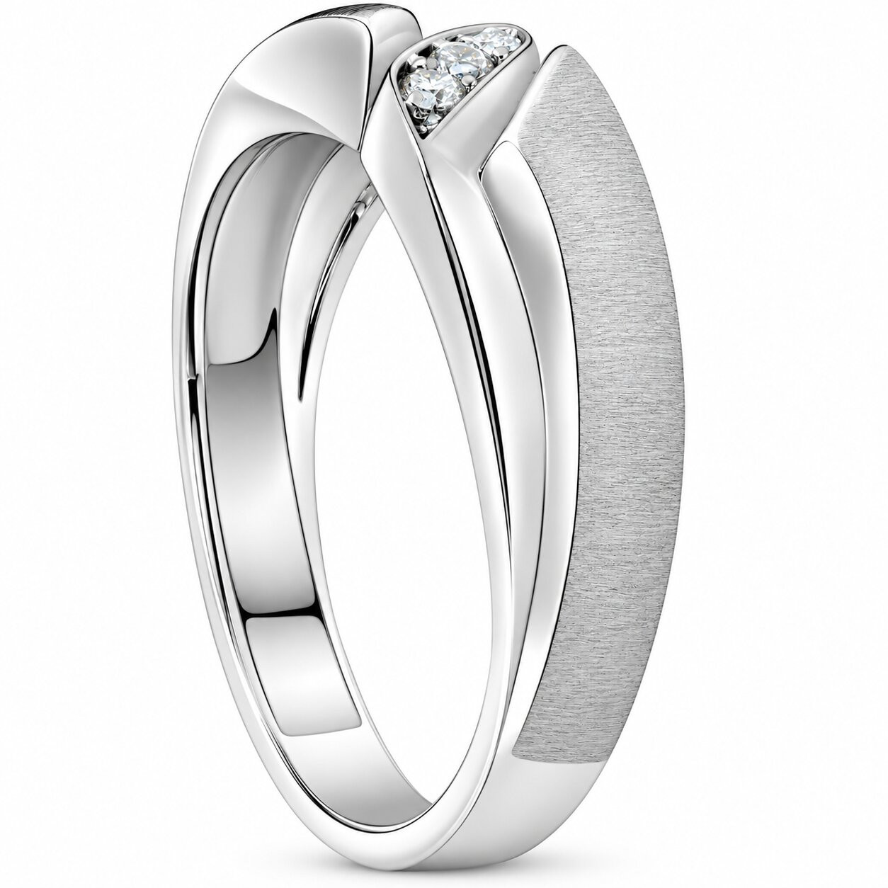 Mens 1/10ct White Gold Diamond Ring Contour Brushed Three Stone Wedding Band (H-I, I1)