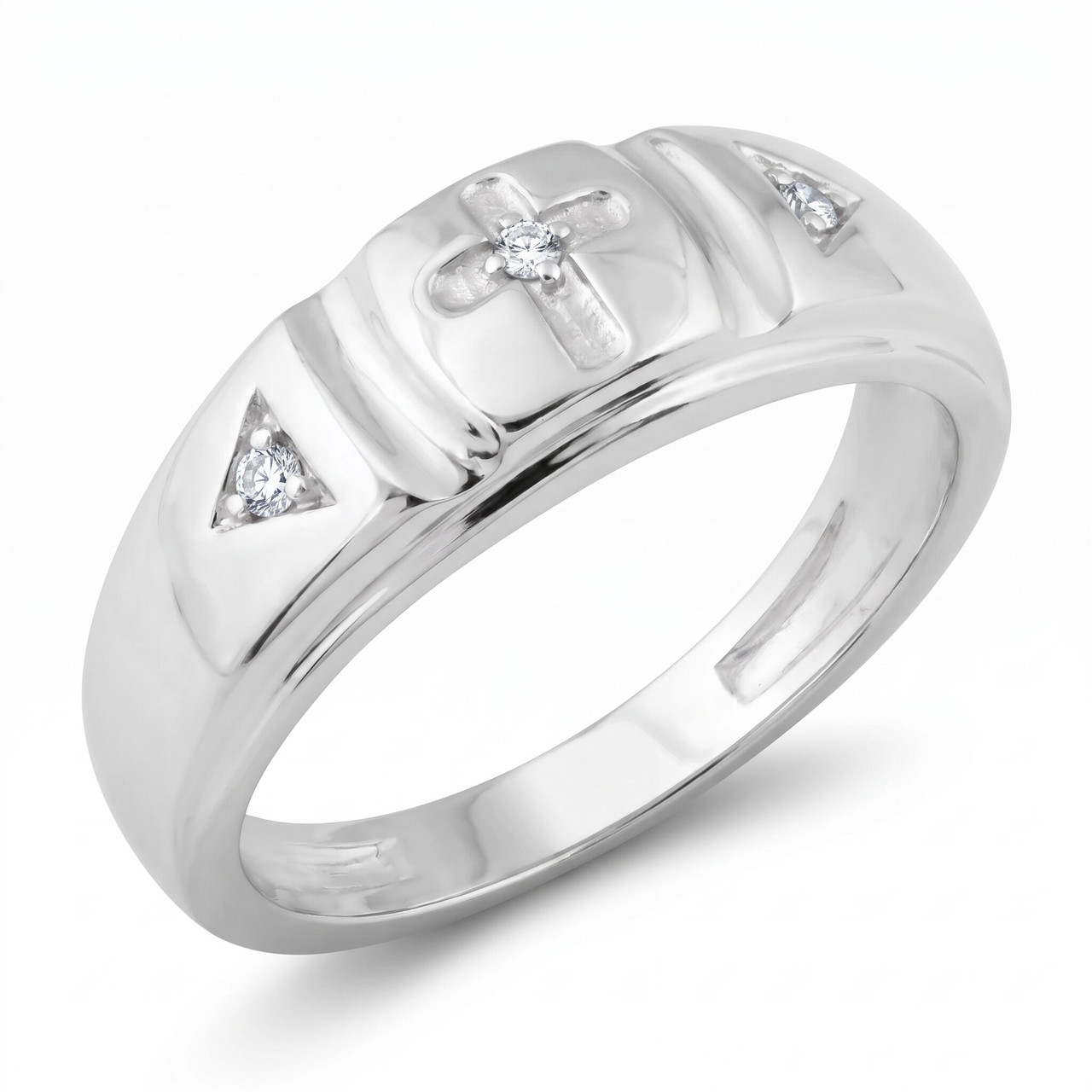 Mens Diamond Cross Wedding Ring 10k White Gold (H-I, I1)