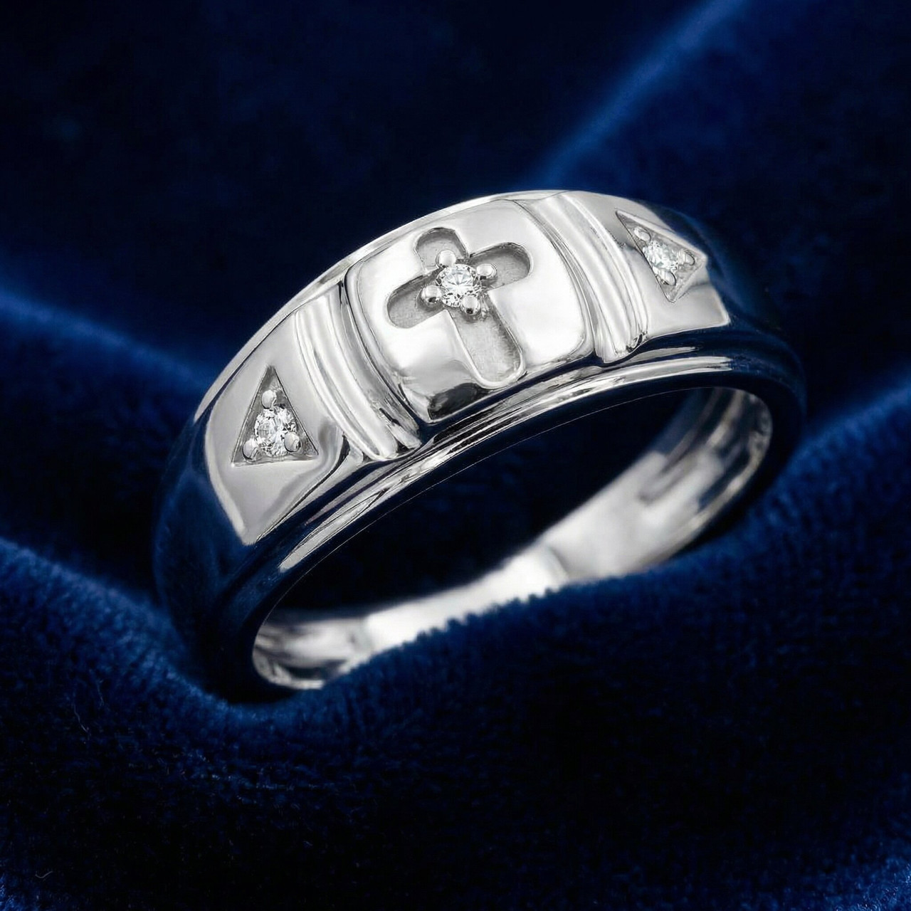 Mens Diamond Cross Wedding Ring 10k White Gold (H-I, I1)