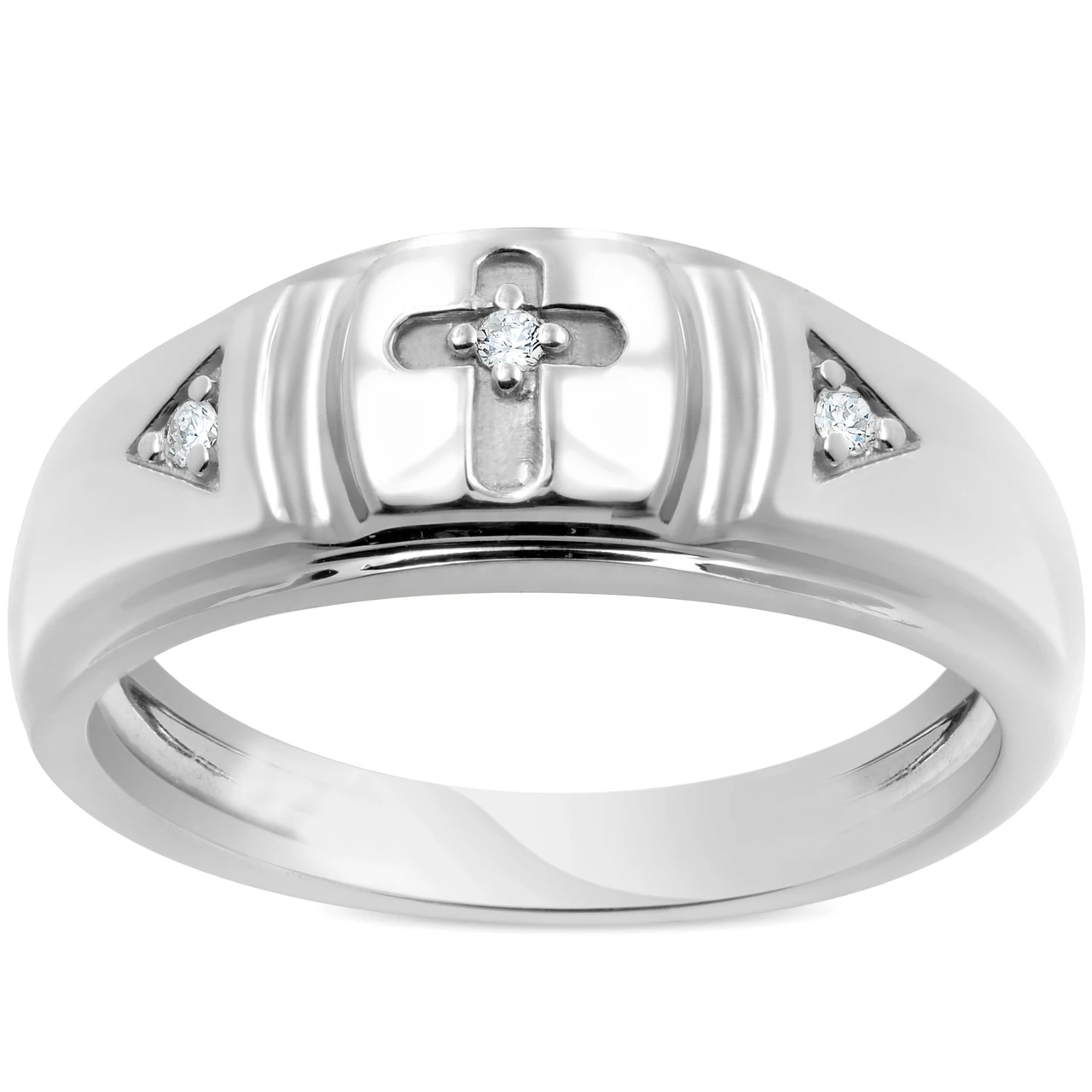 Mens Diamond Cross Wedding Ring 10k White Gold (H-I, I1)