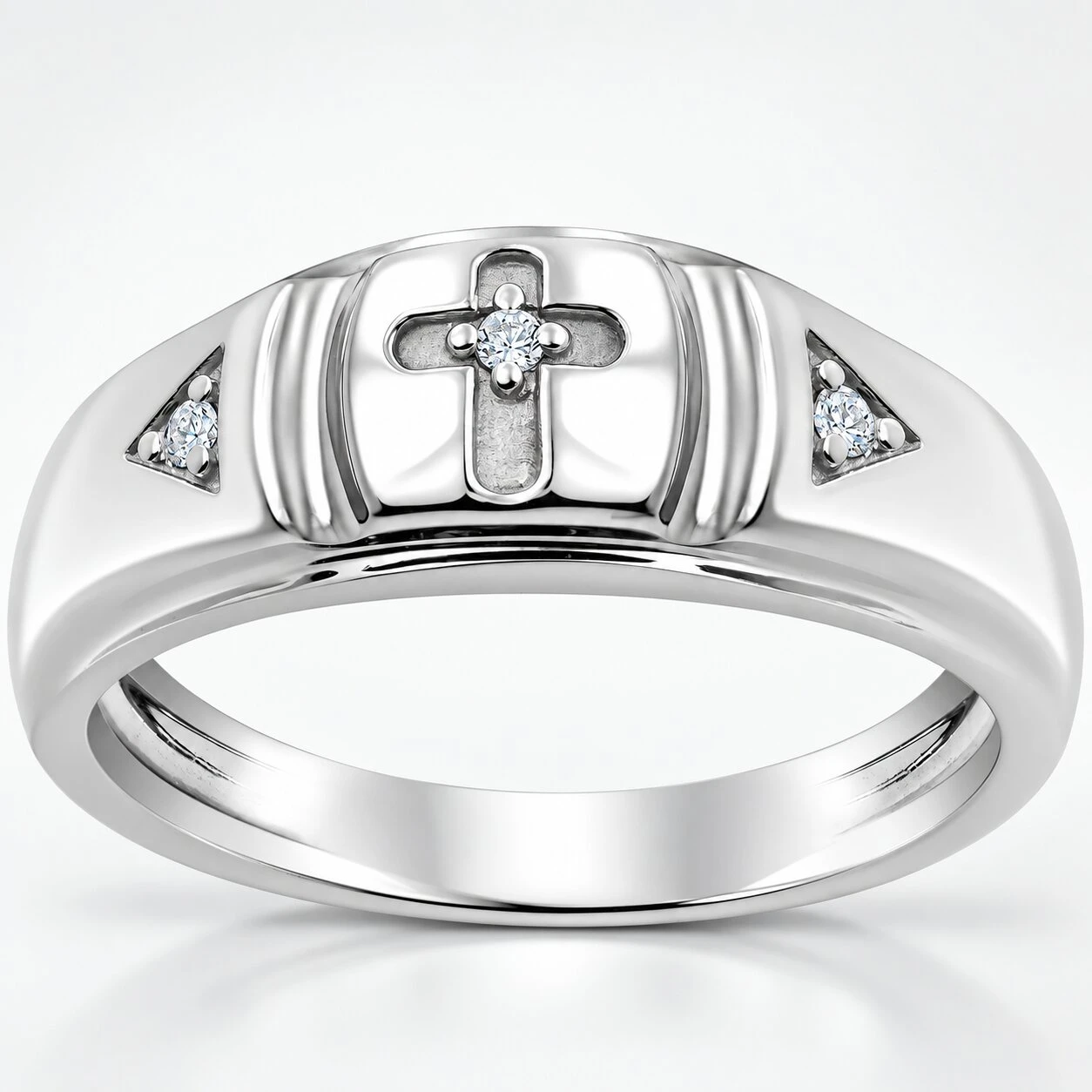 Mens Diamond Cross Wedding Ring 10k White Gold (H-I, I1)