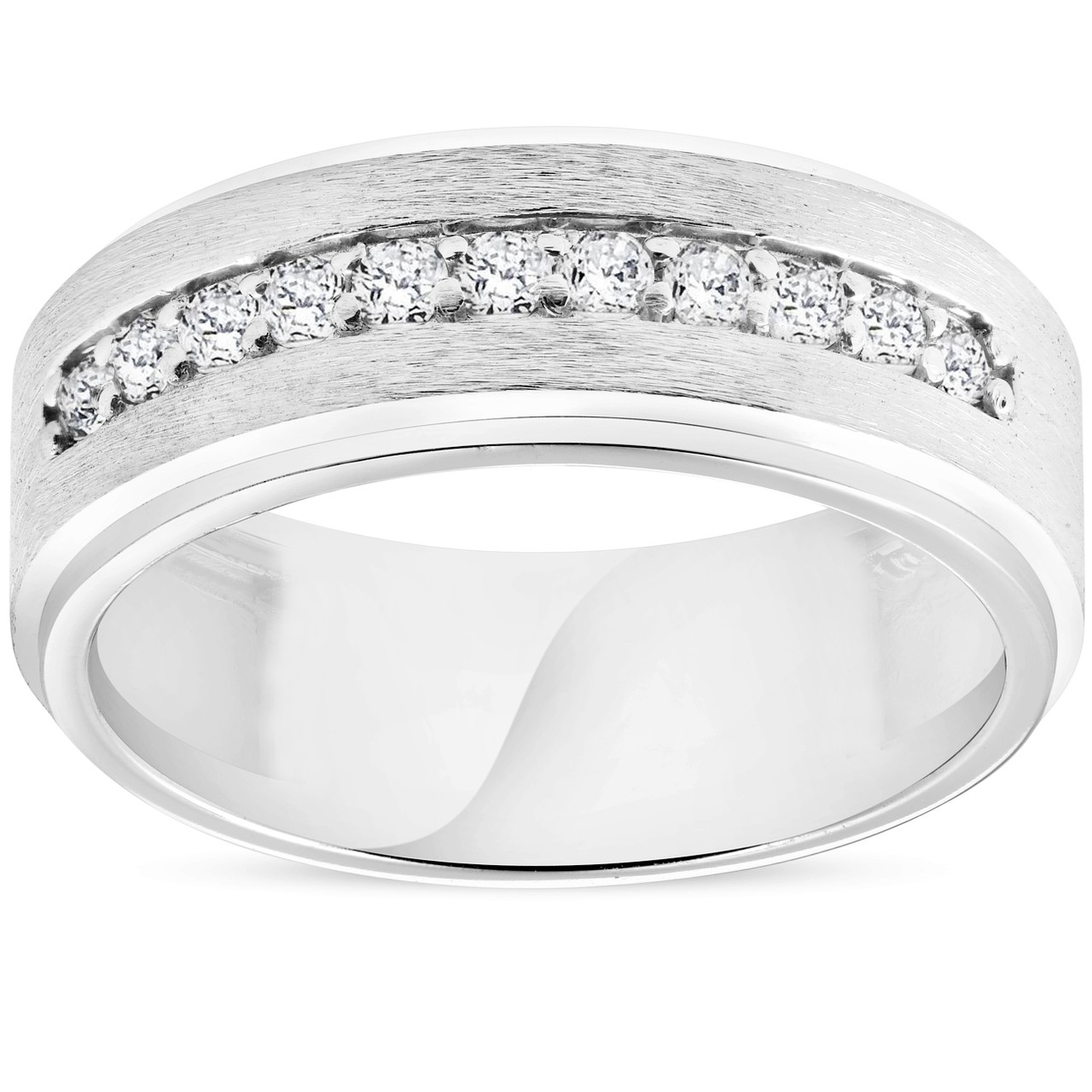 Mens 3/8ct White Gold Diamond 10k Brushed Wedding 8MM Anniversary Band (H-I, I1) Mens 3/8ct White Gold Diamond 10k Brushed Wedding 8MM Anniversary Band (H-I, I1)