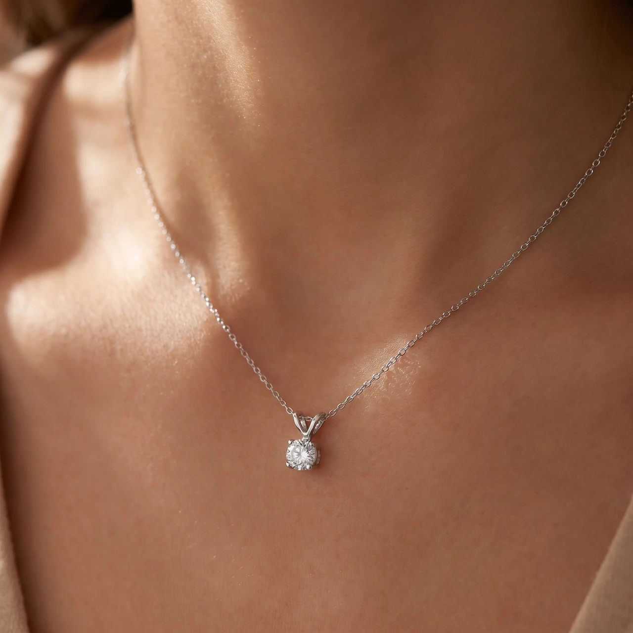 3/4 Ct TDW Round Solitaire Diamond Pendant 14k White Gold Womens Necklace (I-J, I2-I3)