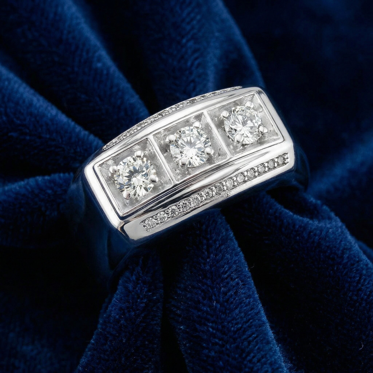 1ct Diamond Mens Three Stone Wedding Anniversary Ring 10k White Gold (H-I, I1)