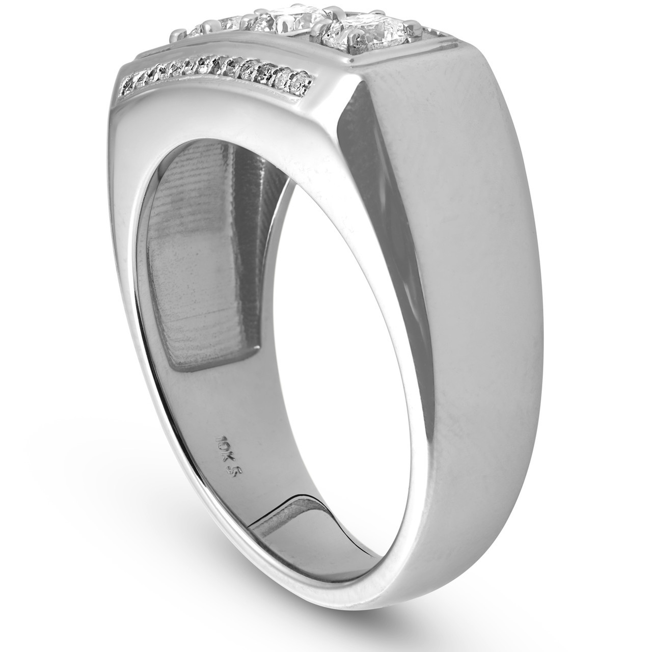 1ct Diamond Mens Three Stone Wedding Anniversary Ring 10k White Gold (H-I, I1) 1ct Diamond Mens Three Stone Wedding Anniversary Ring 10k White Gold (H-I, I1)