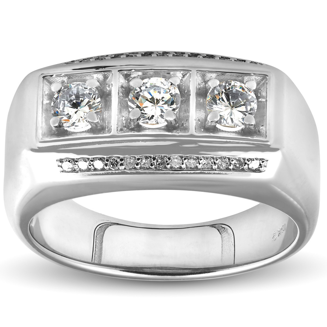 1ct Diamond Mens Three Stone Wedding Anniversary Ring 10k White Gold (H-I, I1) 1ct Diamond Mens Three Stone Wedding Anniversary Ring 10k White Gold (H-I, I1)