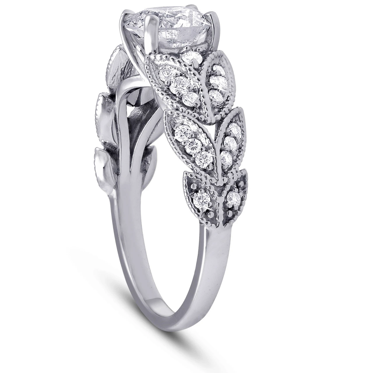 1ct Diamond Engagement Ring   Petal Vine Leaf 14k White Gold Enhanced (F-G, VS)