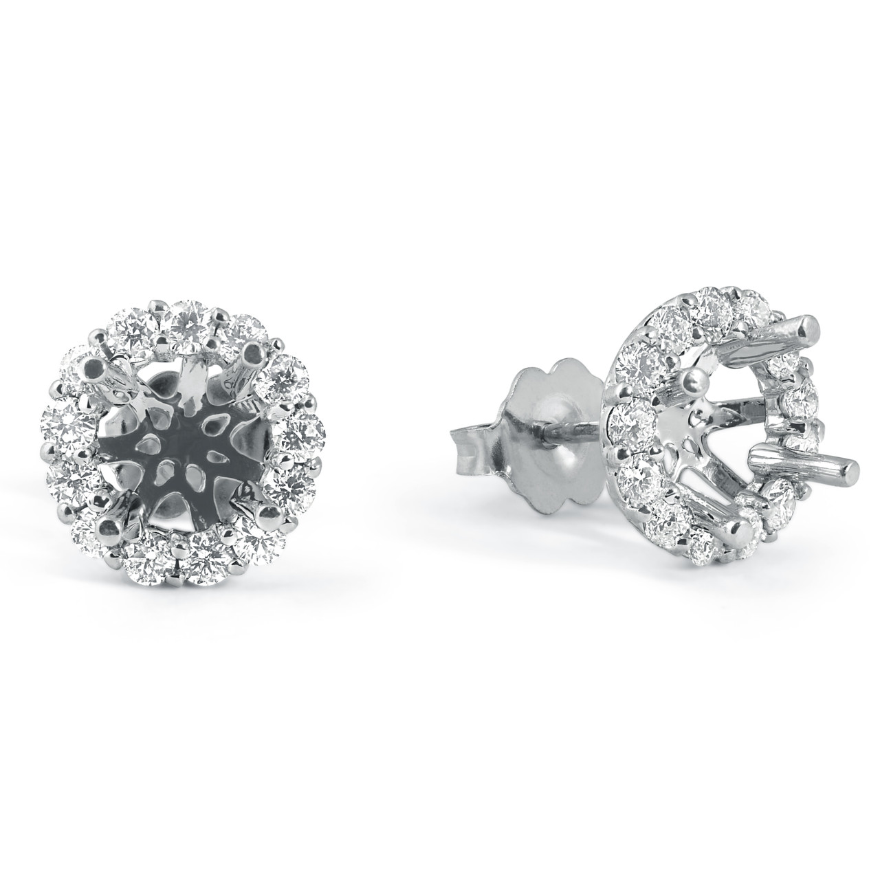5/8ct Diamond Halo Studs Mounting Fits 5.5-6.5mm Round Stones 14k White Gold (G-H, I1)