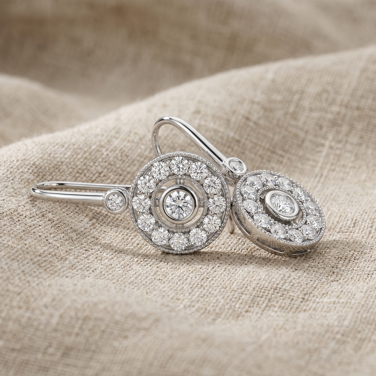 1/3ct Pave Diamond Vintage Halo Earrings 10K White Gold 1/2" Tall (H-I, I2-I3)