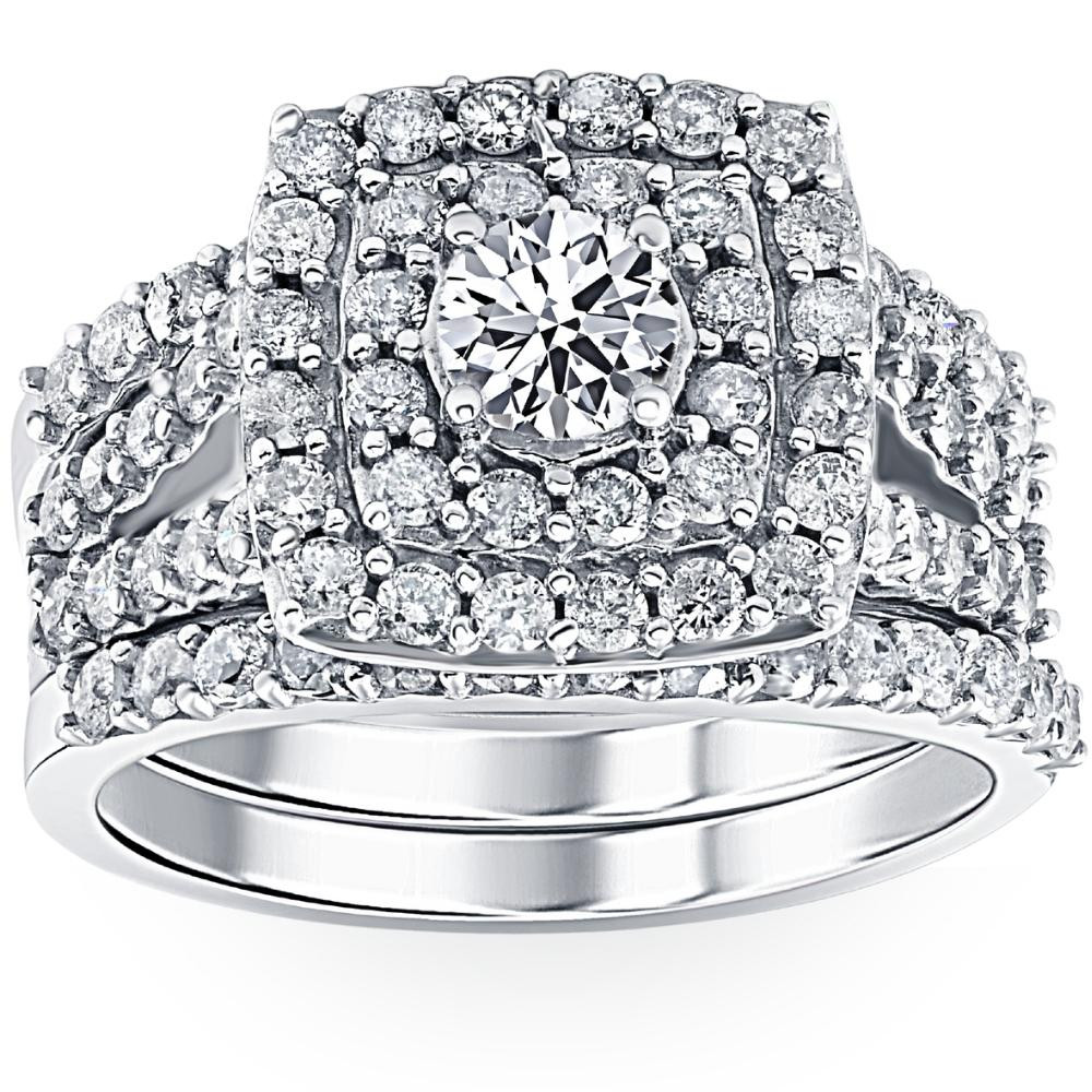 3 ct Diamond Engagement Wedding Cushion Halo Ring Set 10k White Gold Lab Grown (F-G, VS)