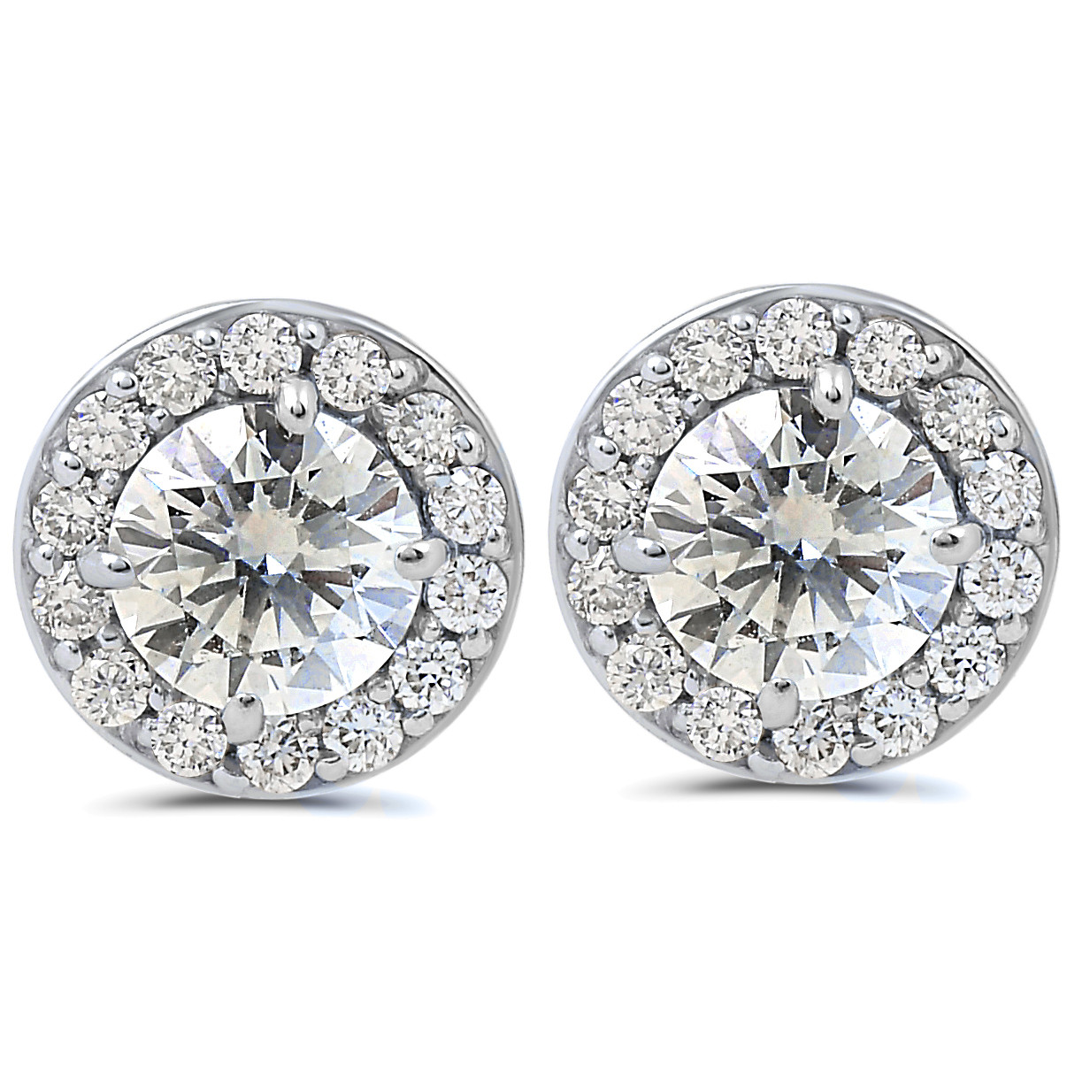 3/4ct Halo Diamond Studs 14k White Gold 6.2mm wide (H-I, I1)