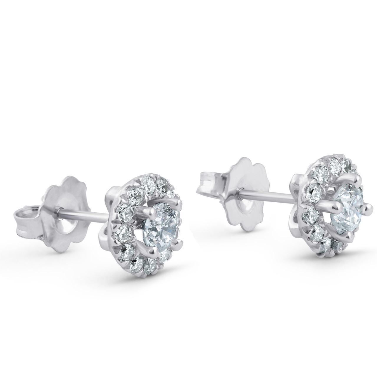 7/8ct Halo Diamond Studs 14k White Gold (J-K, I2-I3)