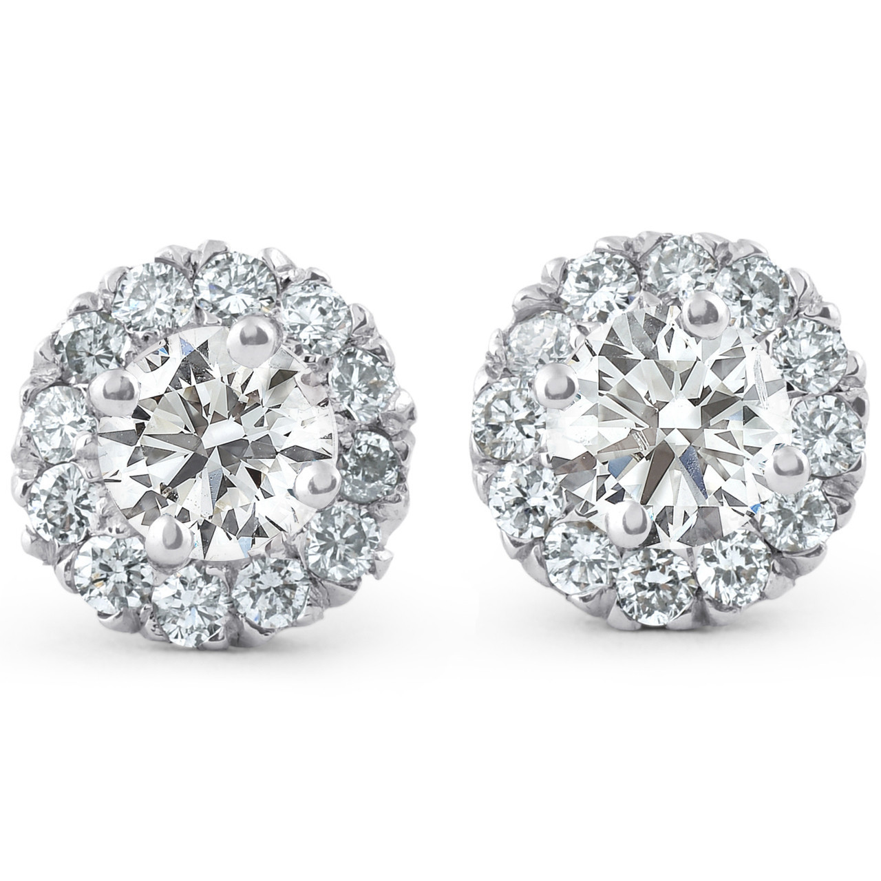 7/8ct Halo Diamond Studs 14k White Gold (J-K, I2-I3)