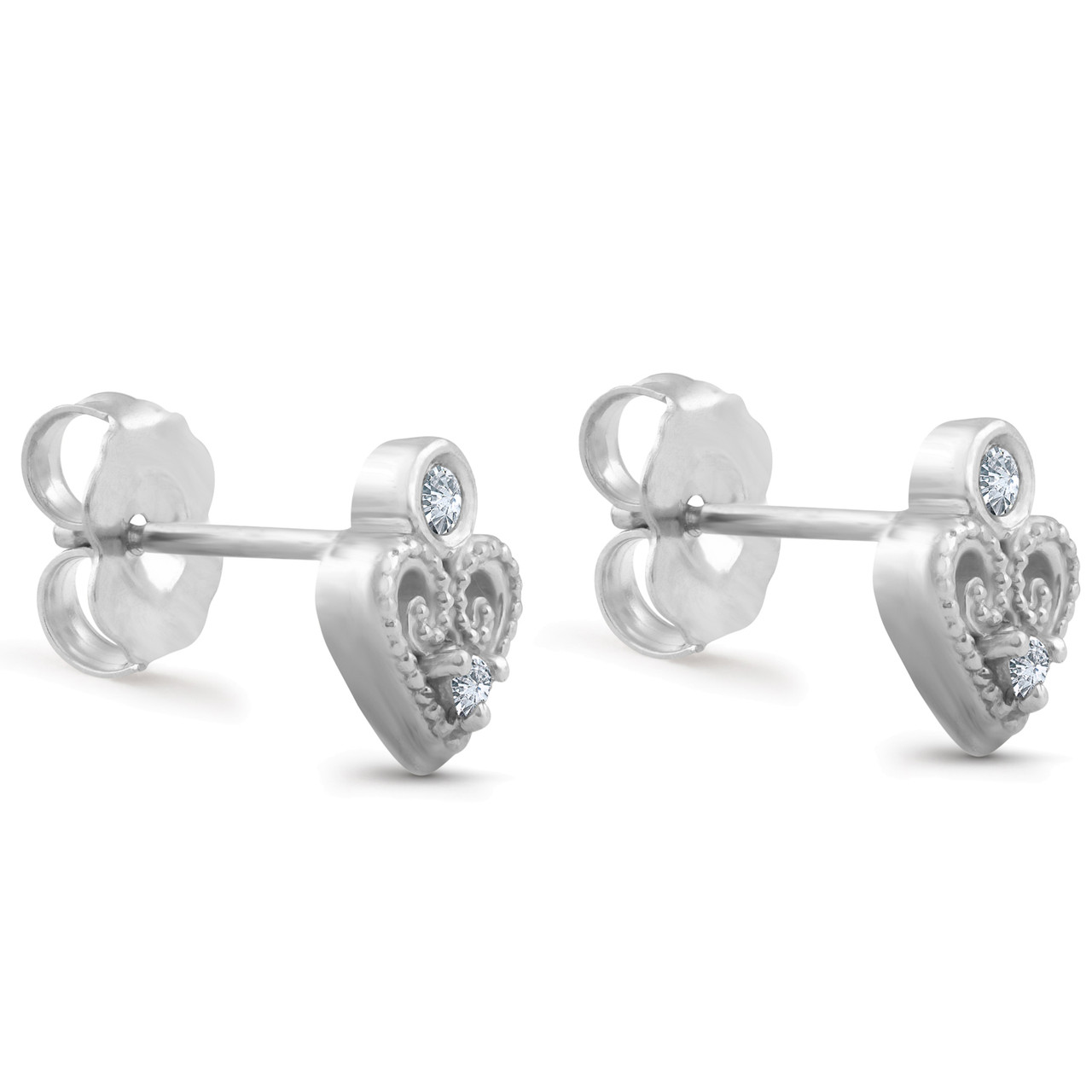 Vintage Diamond Heart Studs Petite 14k White Gold (J-K, I2-I3)
