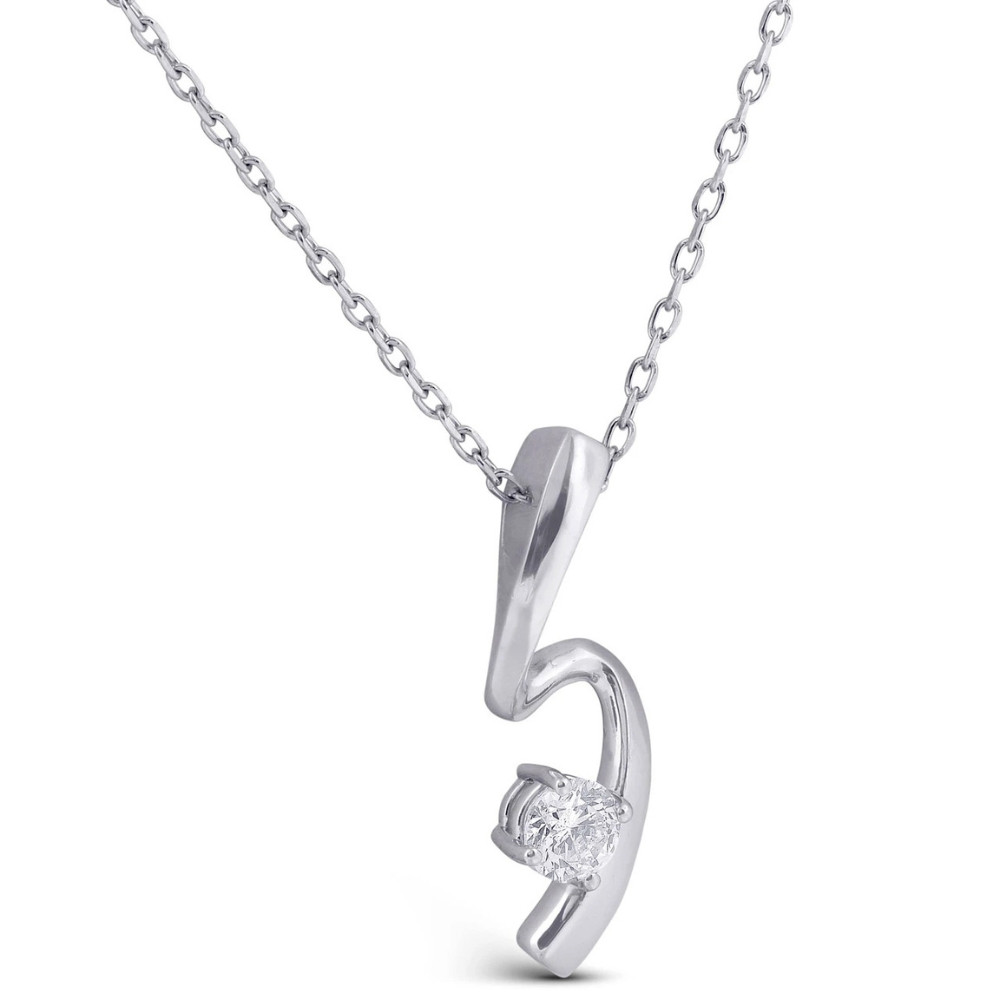 1/4ct Solitaire Diamond 10k White Gold Freeform Pendant & Chain Women's Necklace (E-F, VS)