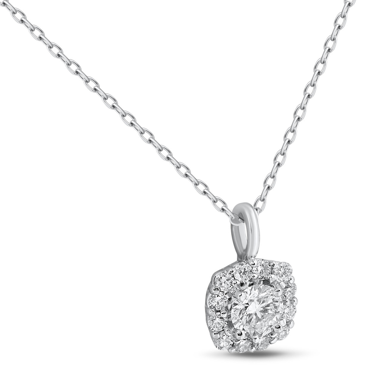 5/8ct Cushion Halo Diamond Pendant 14k White Gold & 18" Chain (I-J, I1)