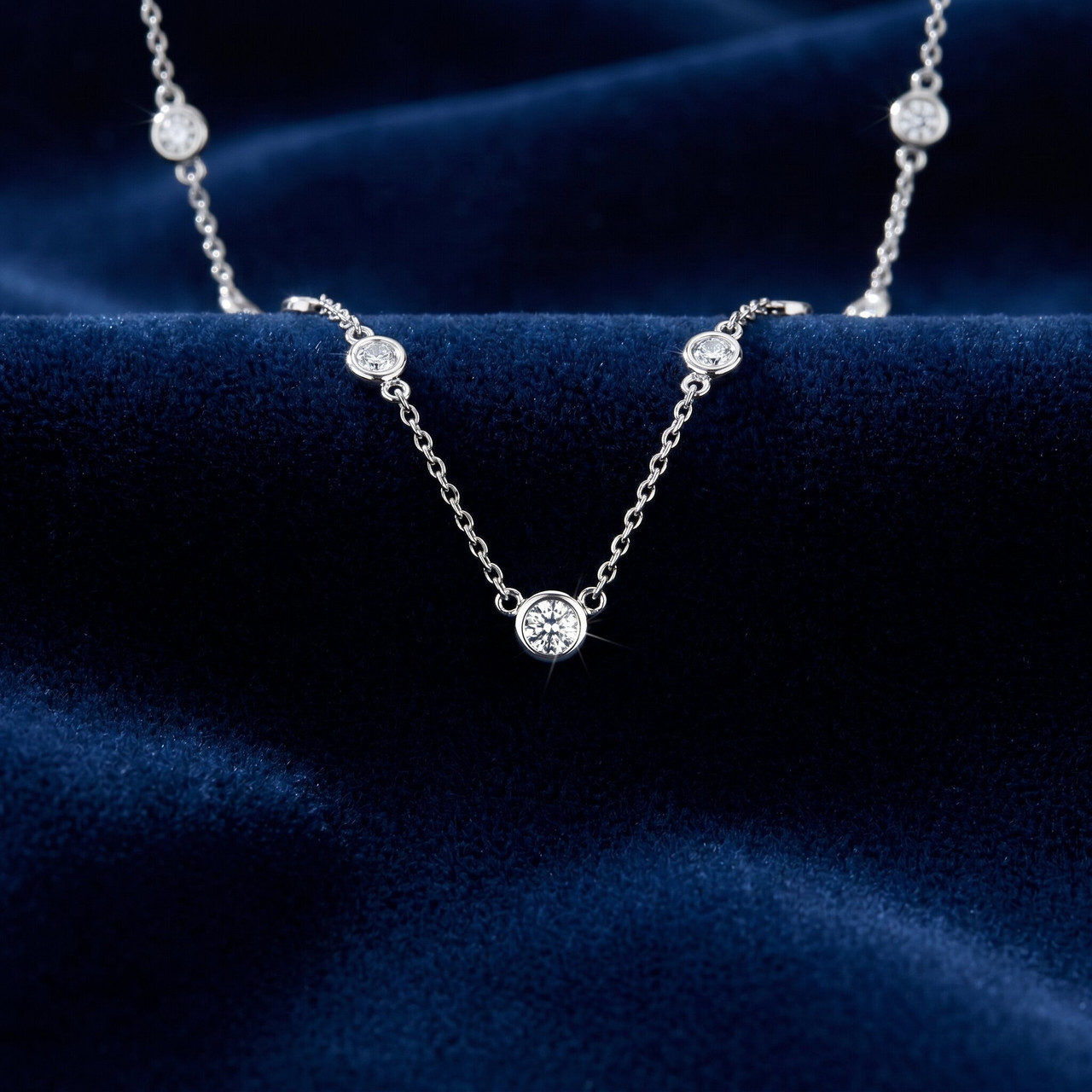 1 3/4 Ctw Diamond Bezel Station Necklace 14K White Gold 18" (G-H, SI)