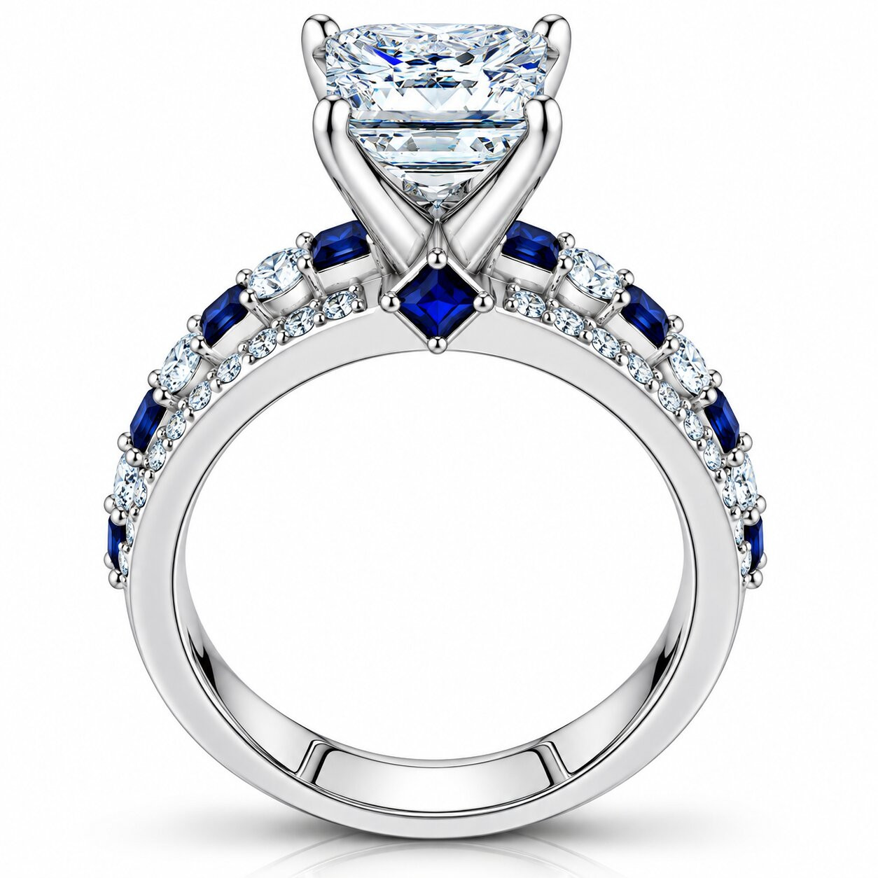 2 3/4ct Princess Cut & Sapphire Diamond Engagement Ring White Gold Lab Grown (G-H, VS)