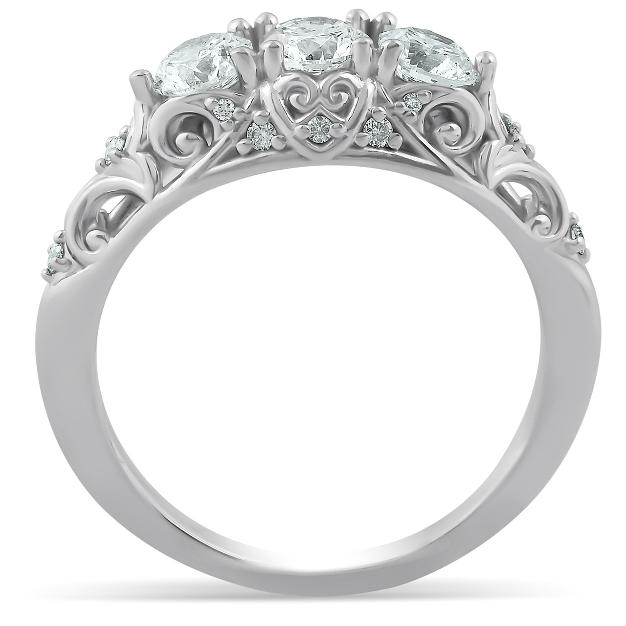 1ct Three Stone Vintage Engagement Unique Ring With Accents 14k White Gold (G-H, I1)