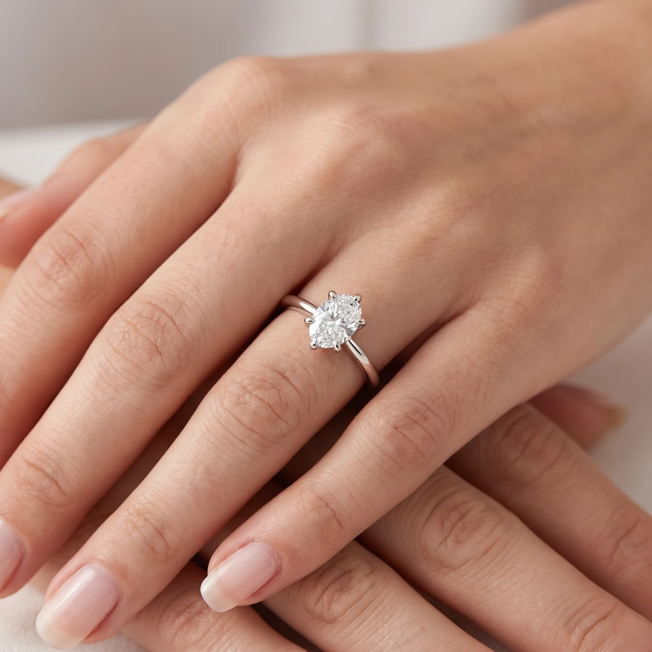 Platinum 1 Ct Oval Diamond Solitaire Engagement Ring Lab Grown (F-G, VS)