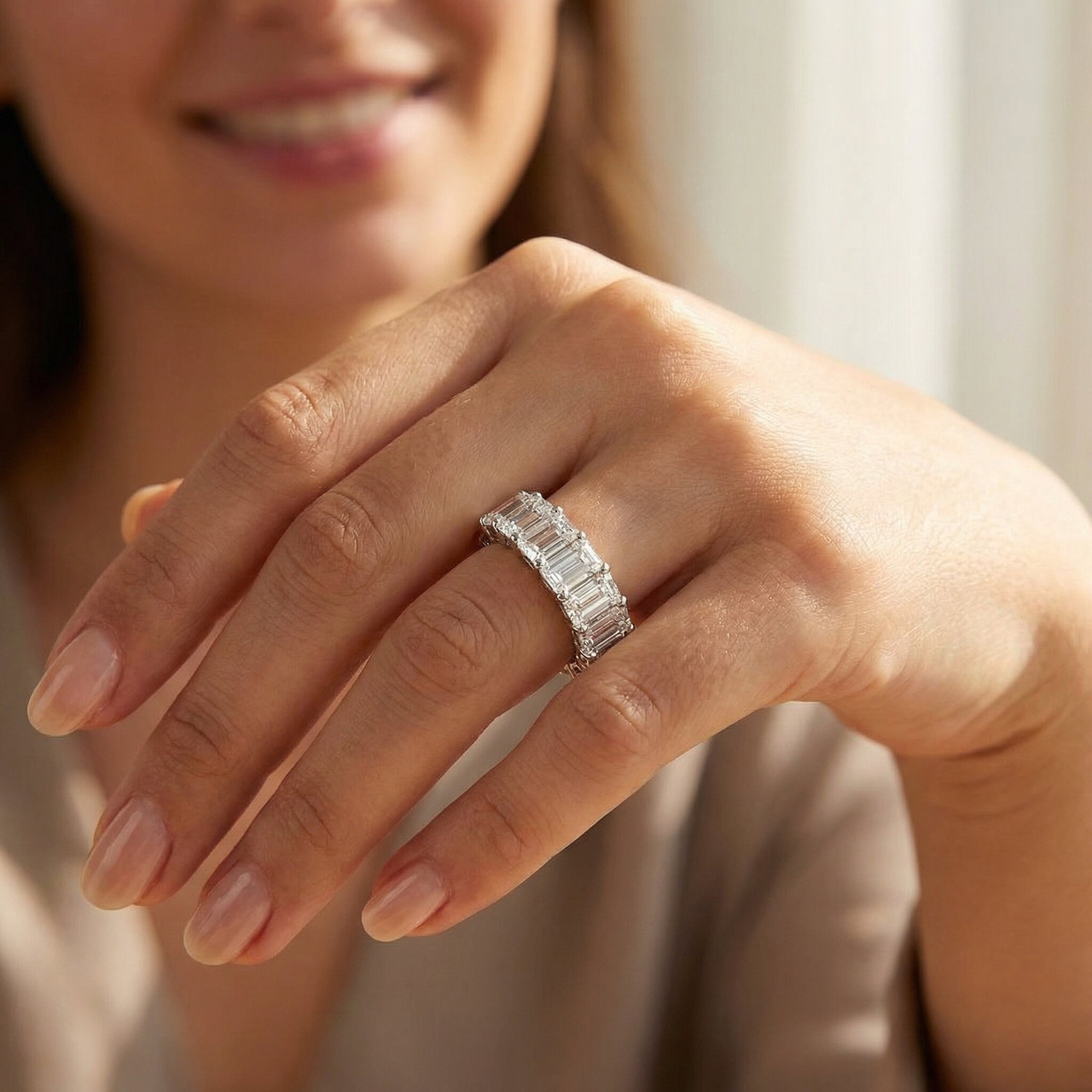 7ct Emerald Cut Diamond Platinum Eternity Wedding Ring Lab Grown (F-G, VS)