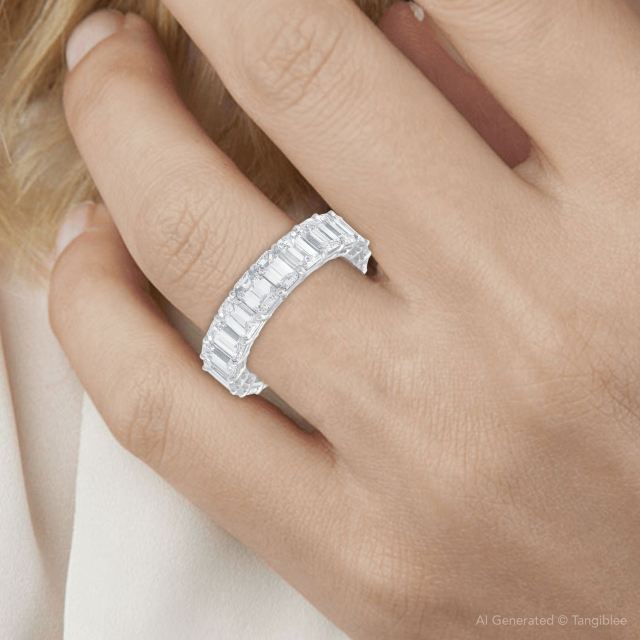 Emerald Cut Diamond Womens Diamond Eternity Bands 7ct Emerald Cut