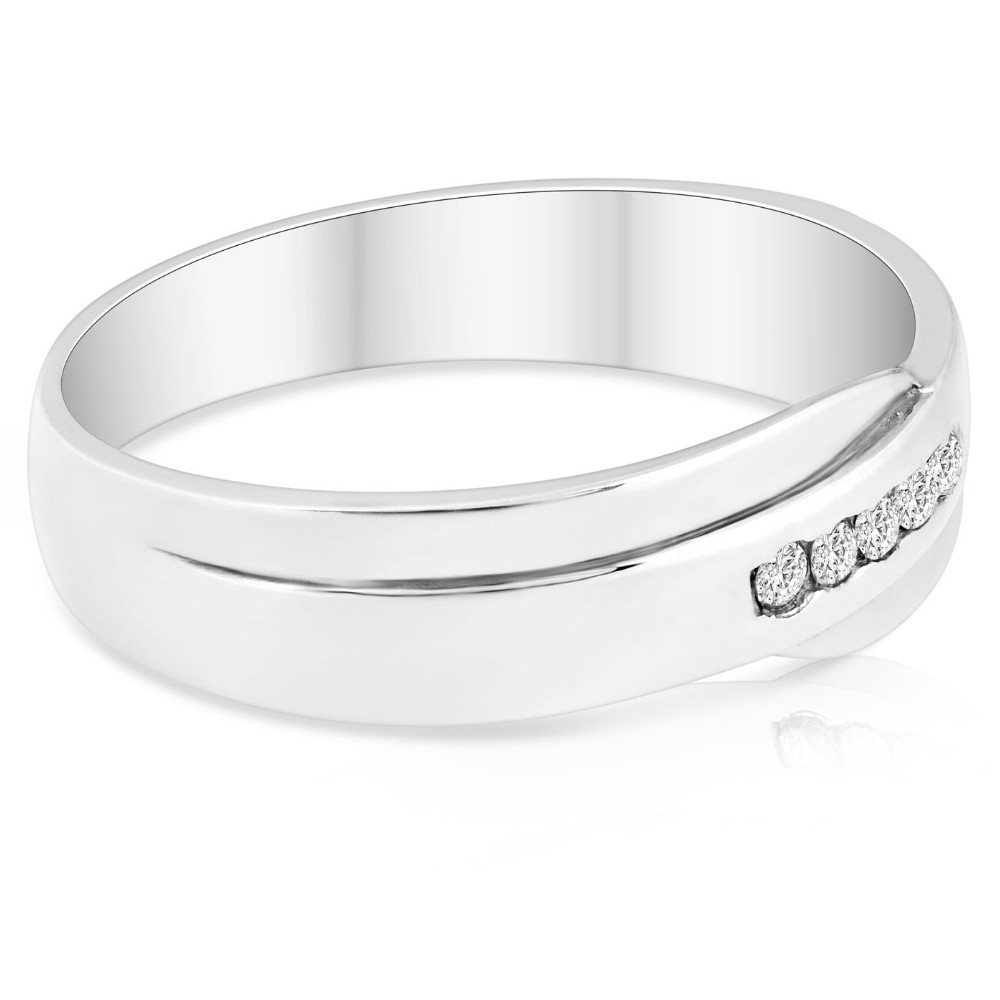 Mens Cut Diamond Wedding Ring 1/6cttw 10K White Gold High Polished Channel Set (H-I, I1)