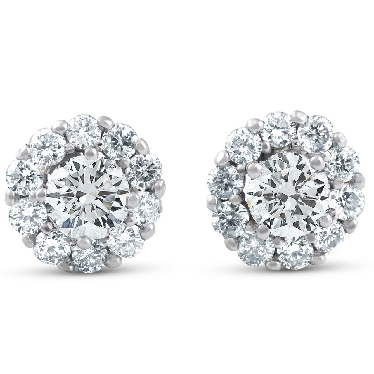 1ct Halo Round Diamond Studs 14k White Gold (J-K, I2-I3)