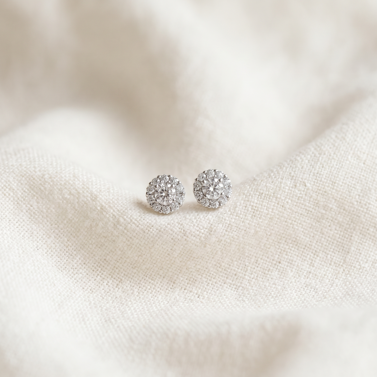 1ct Halo Round Diamond Studs 14k White Gold (J-K, I2-I3)