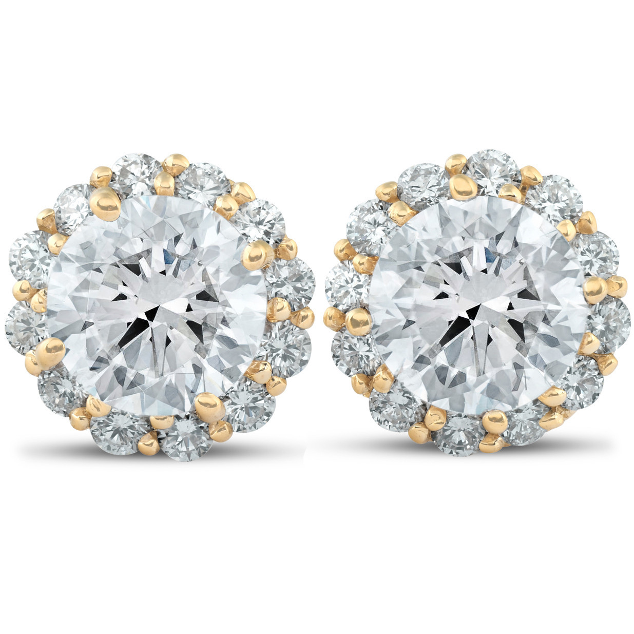 2 5/8 Ct. Round Halo Diamond Studs 14k Yellow Gold Earrings (G-H, SI)