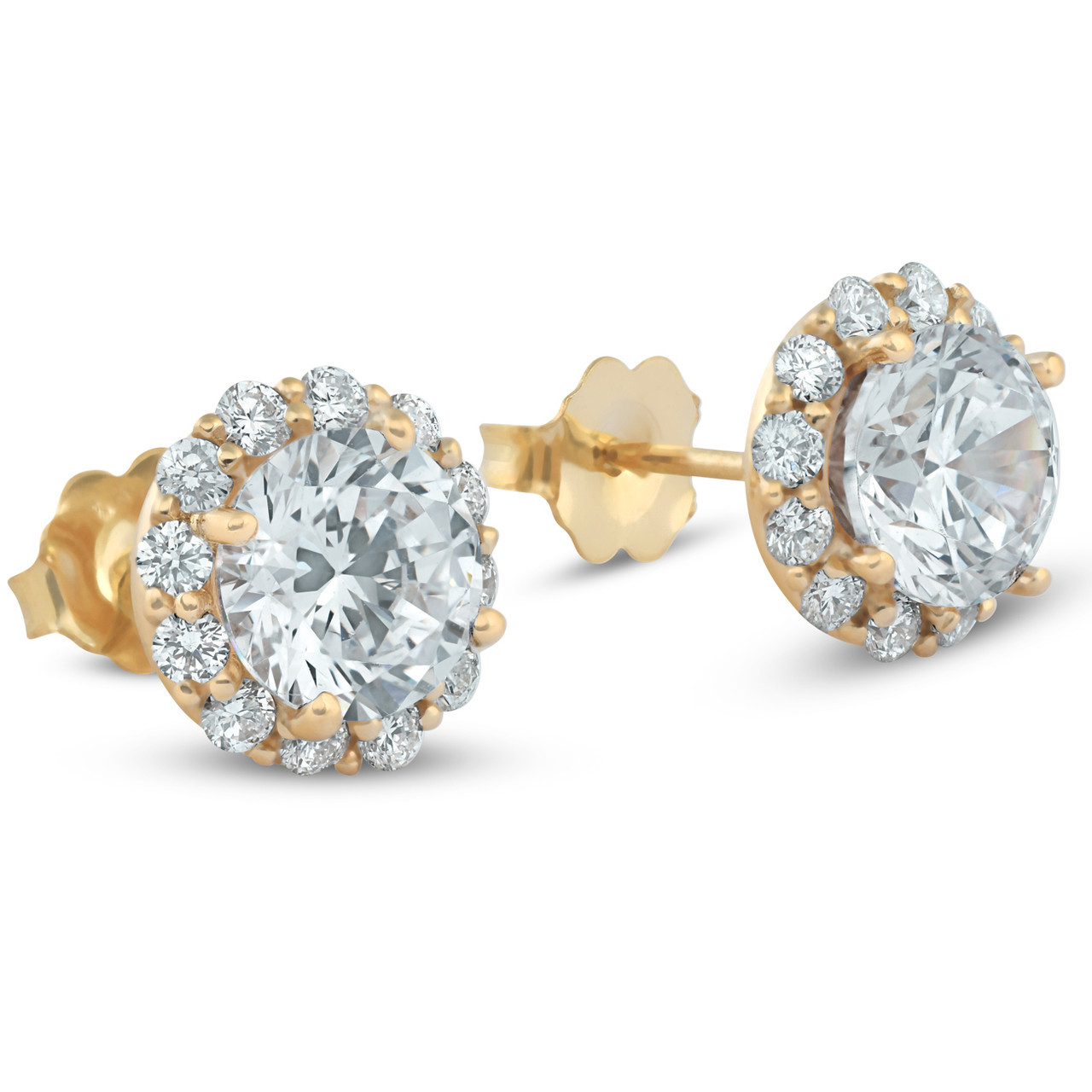 2 5/8 Ct. Round Halo Diamond Studs 14k Yellow Gold Earrings (G-H, SI)