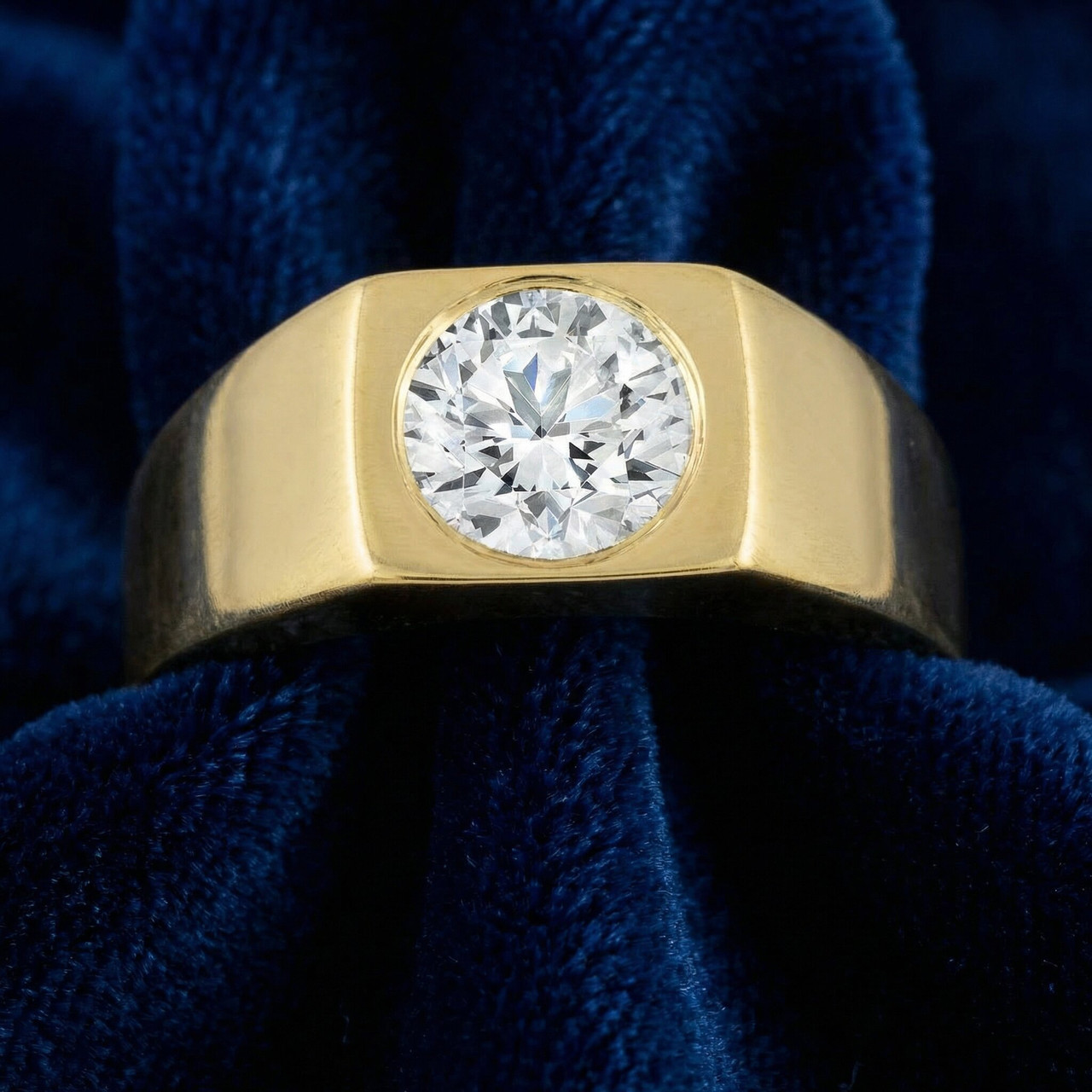 Mens 1 ct Round Solitaire Diamond Wedding Ring 14k Yellow Gold (G-H, SI)