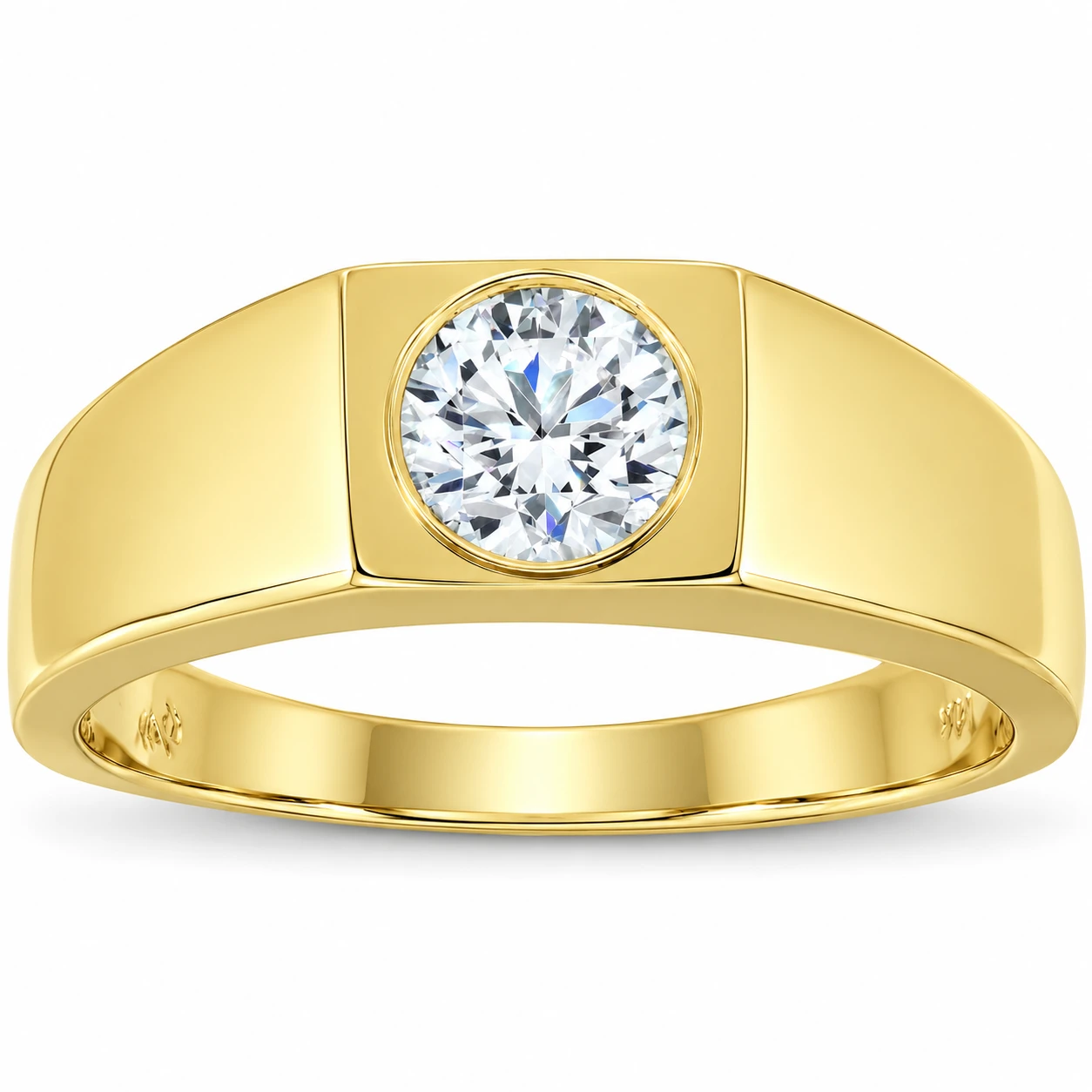 Mens 1 ct Round Solitaire Diamond Wedding Ring 14k Yellow Gold (G-H, SI)