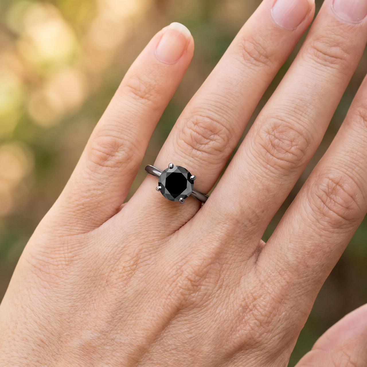 3ct Black Diamond Solitaire Engagement Ring 14K Black Gold (Black, )