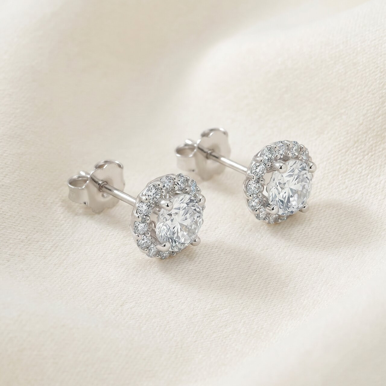 2 1/5 Ct Halo Diamond Studs 14k White Gold 10mm (J-K, I2-I3)