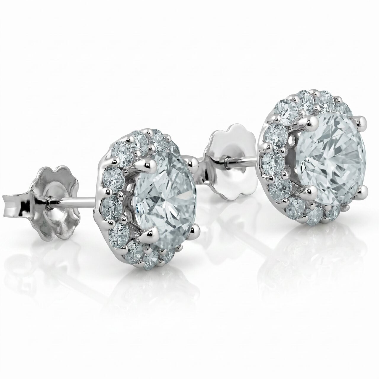 2 1/5 Ct Halo Diamond Studs 14k White Gold 10mm (J-K, I2-I3)