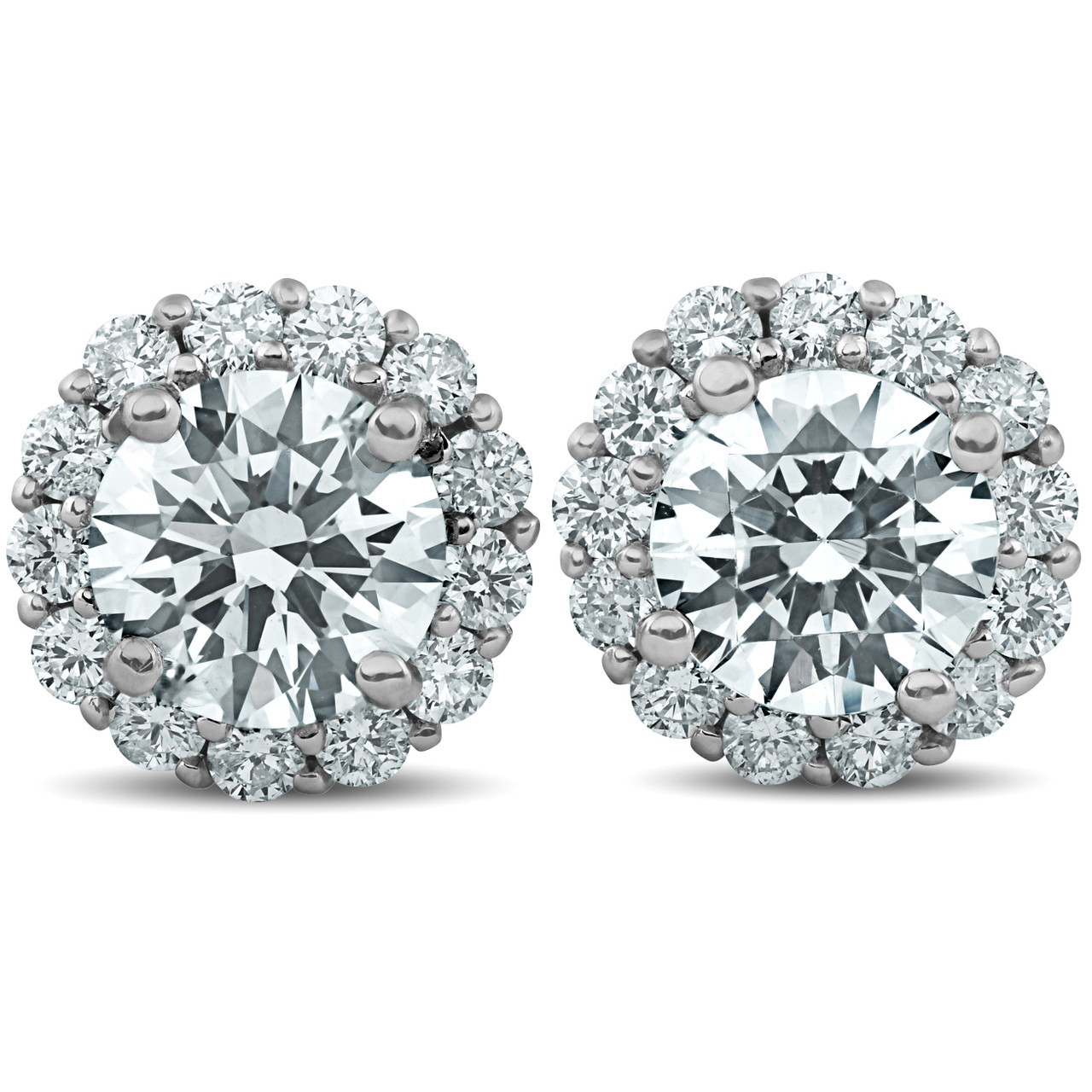 2 1/5 Ct Halo Diamond Studs 14k White Gold 10mm (J-K, I2-I3)