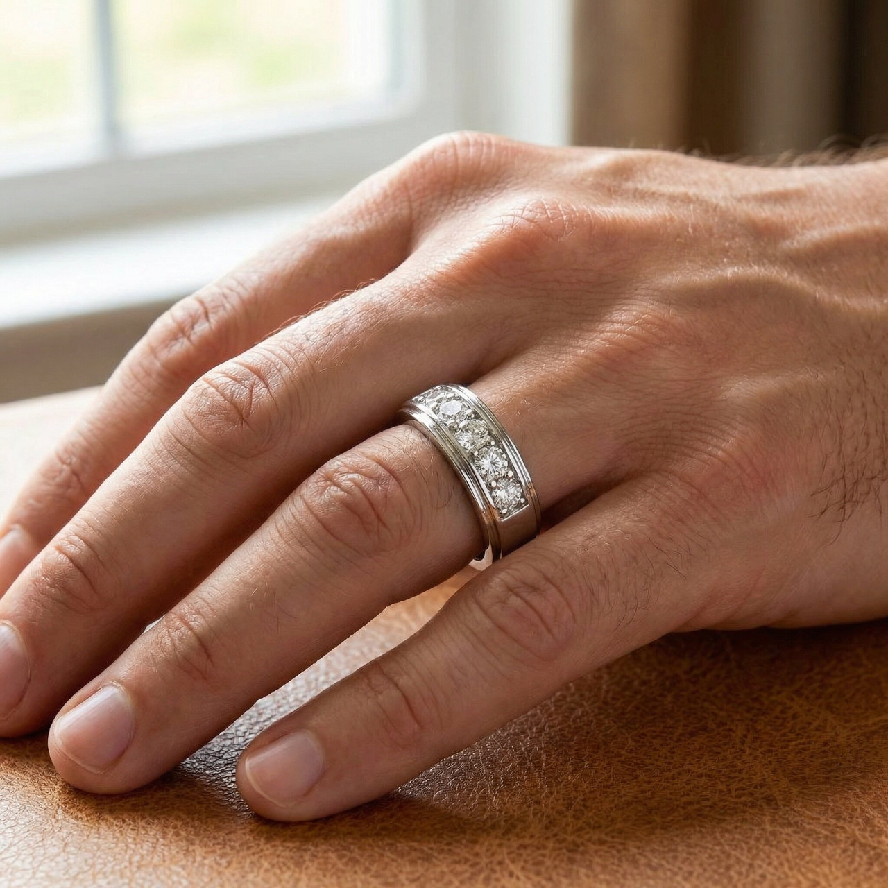 1 ct Mens Diamond Five Stone Wedding Ring Platinum (G-H, I1)