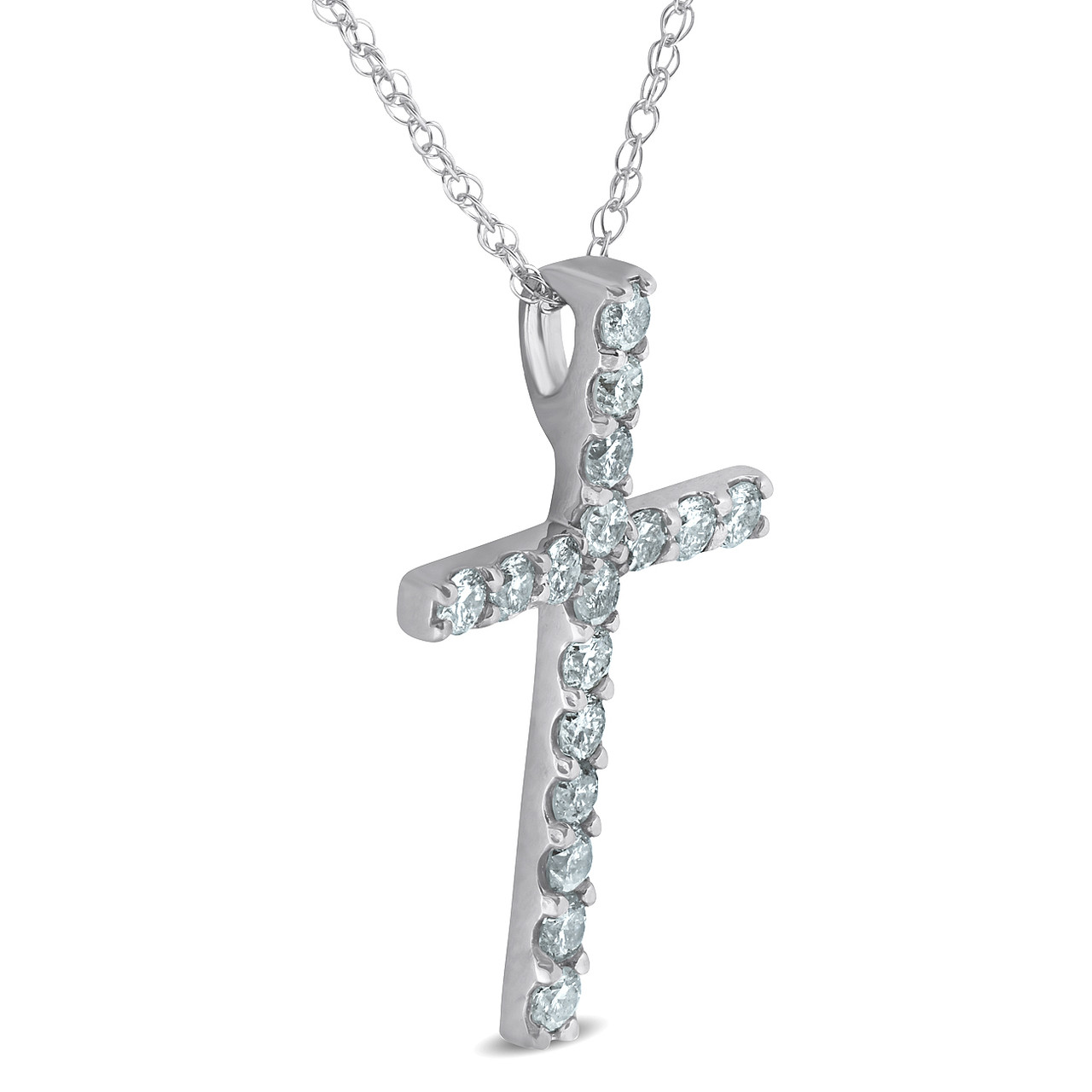 3/4Ct Lab Grown Diamond Cross Pendant 14k White Gold 18" Necklace 1 1/4" (HI/SI) (G-H, SI)